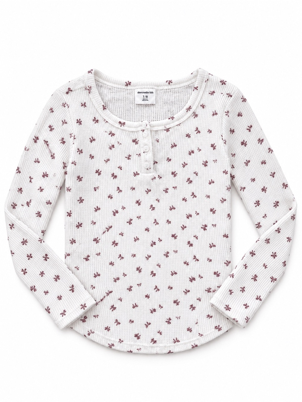 abercrombie kids White Floral Thermal Henley Tee with Maroon Print